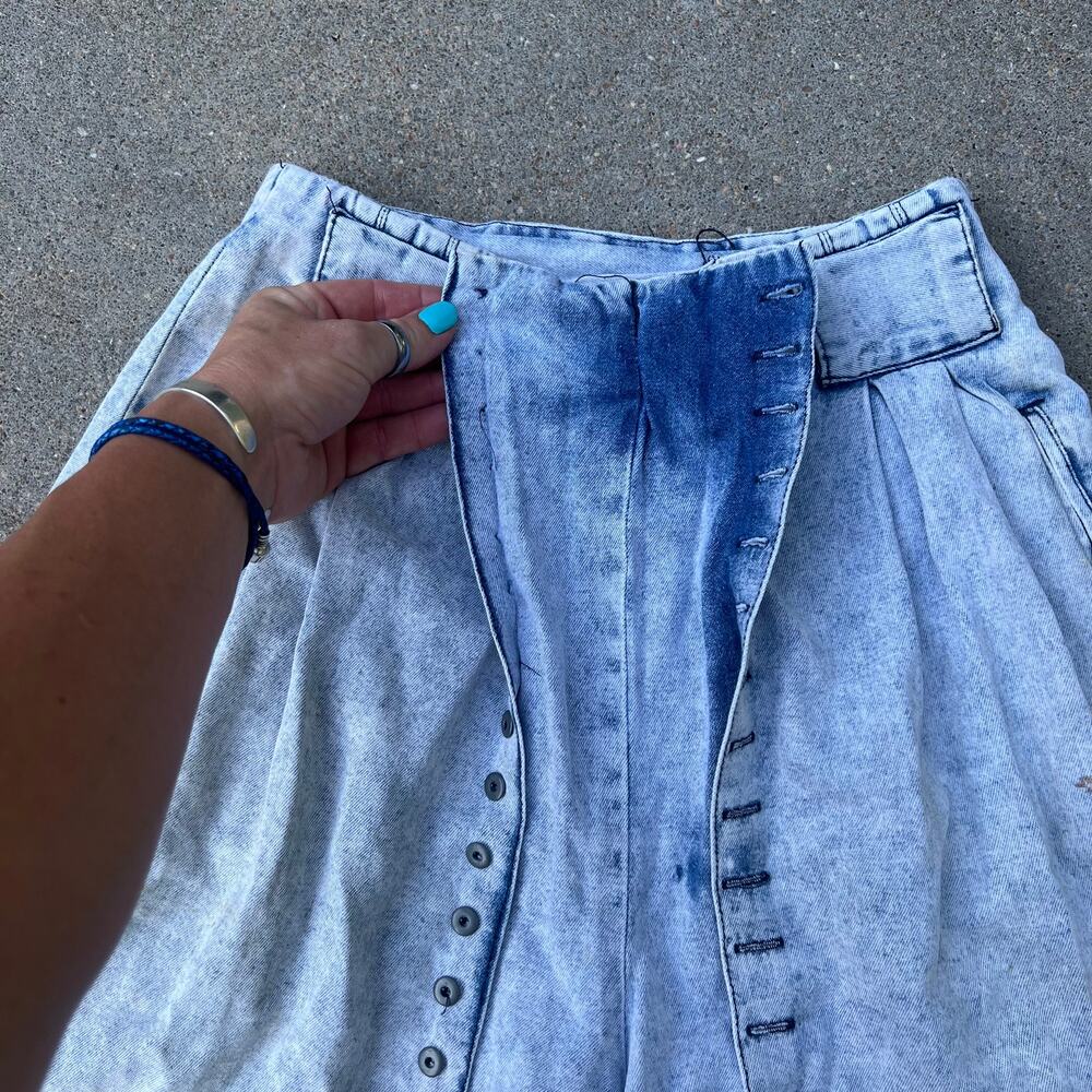 Vintage denim shorts skort bareback high rise pleated - Picture 2 of 7